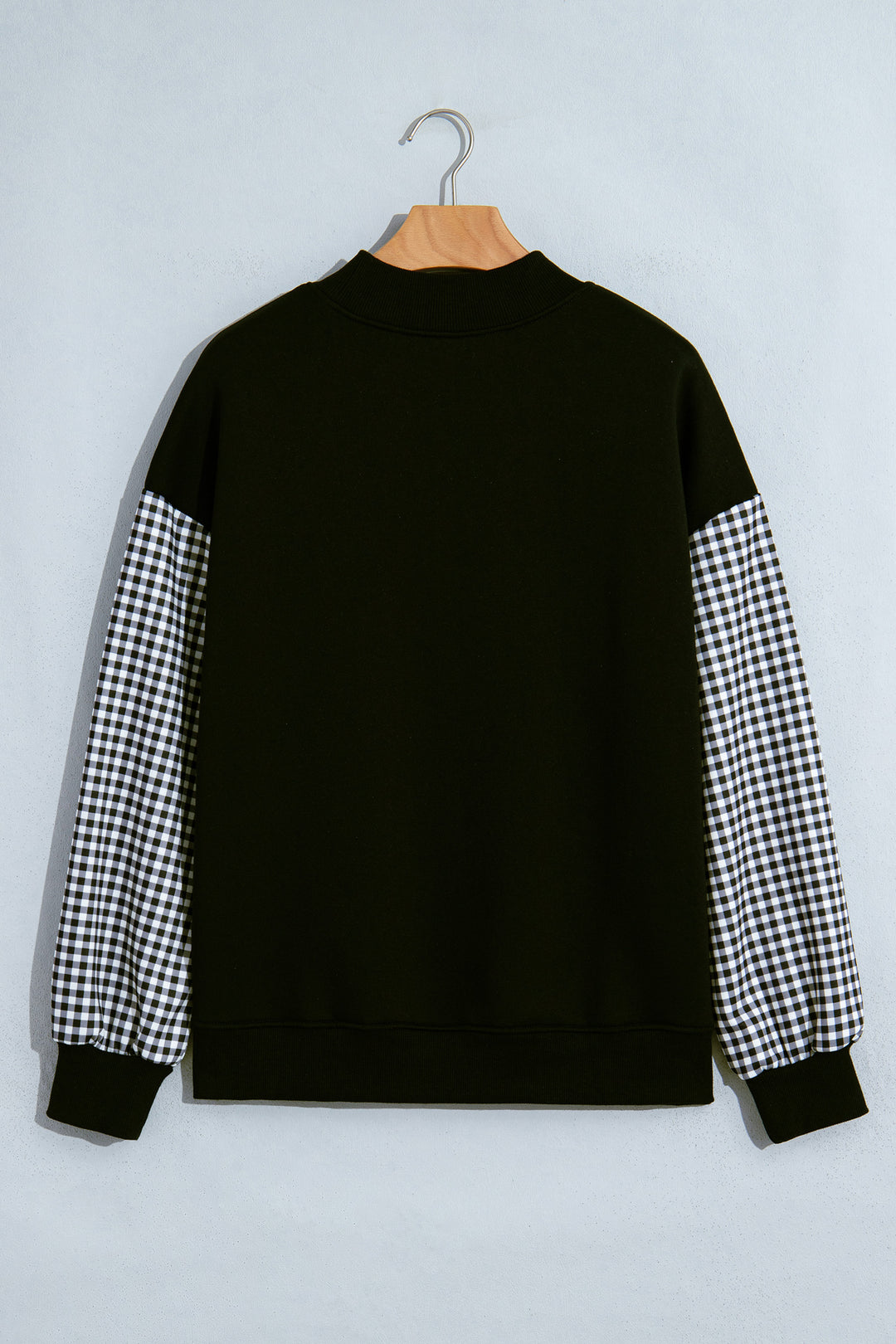 Evergreen Plaid Sleeve Colorblock Loose Tunic Sweatshirt