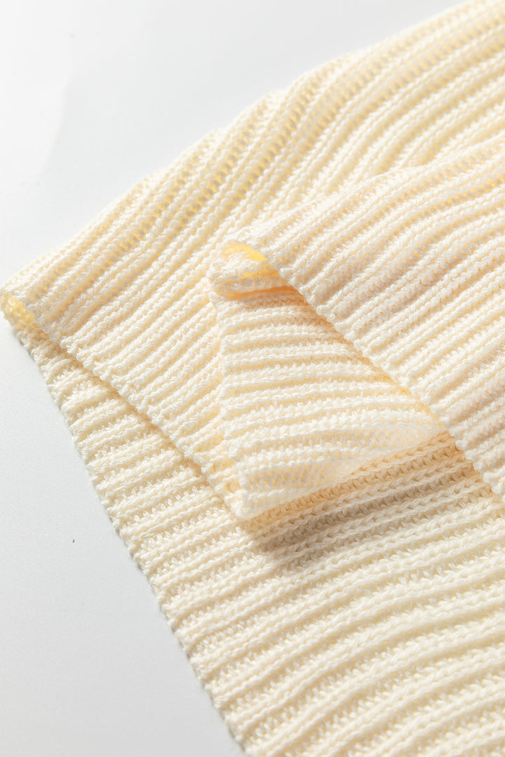 Jet Stream Plain Knit Casual Turtleneck Short Sleeve Tunic Sweater with Pockets