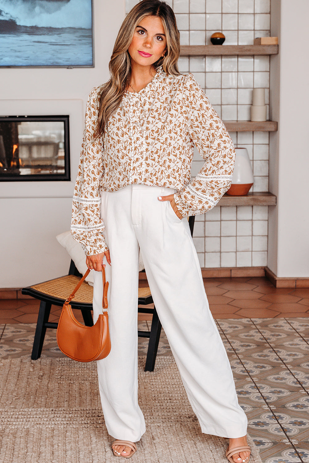 Melanie Lace Floral Puff Sleeve Top