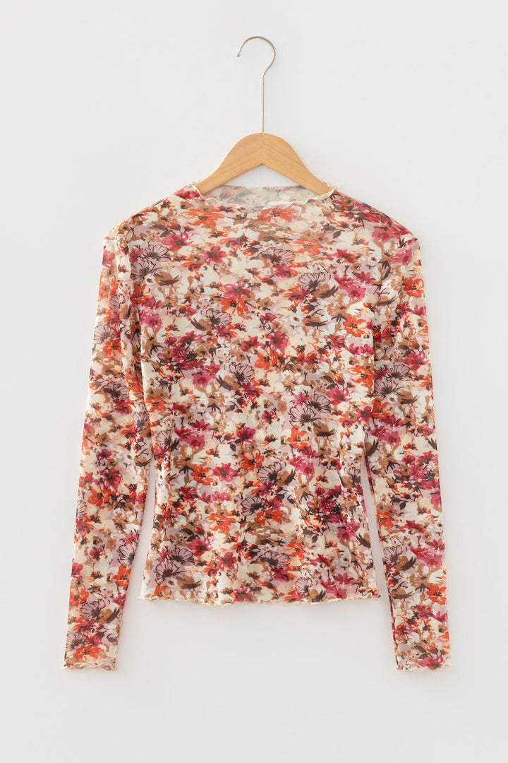 Virginia Floral Print Mesh Long Sleeve Top