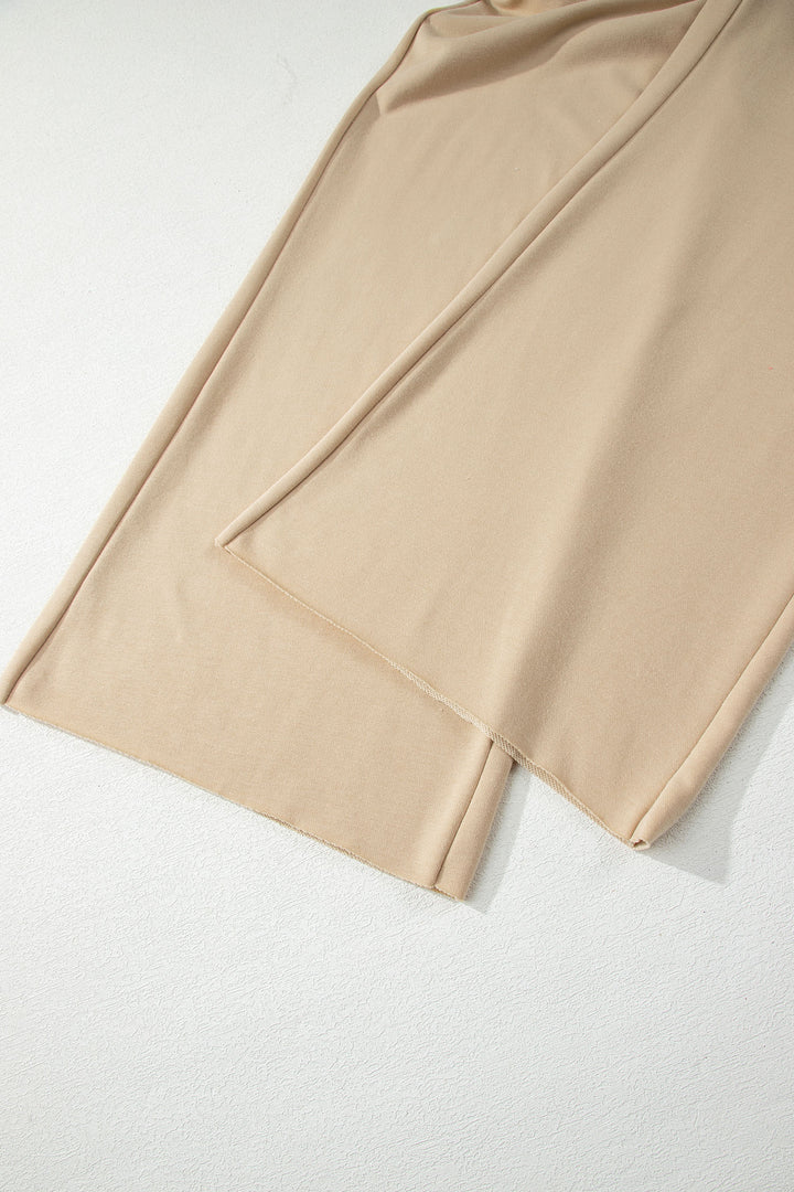 Parchment Solid Color Loose Tee Drawstring Wide Leg Pants 2pcs Outfit