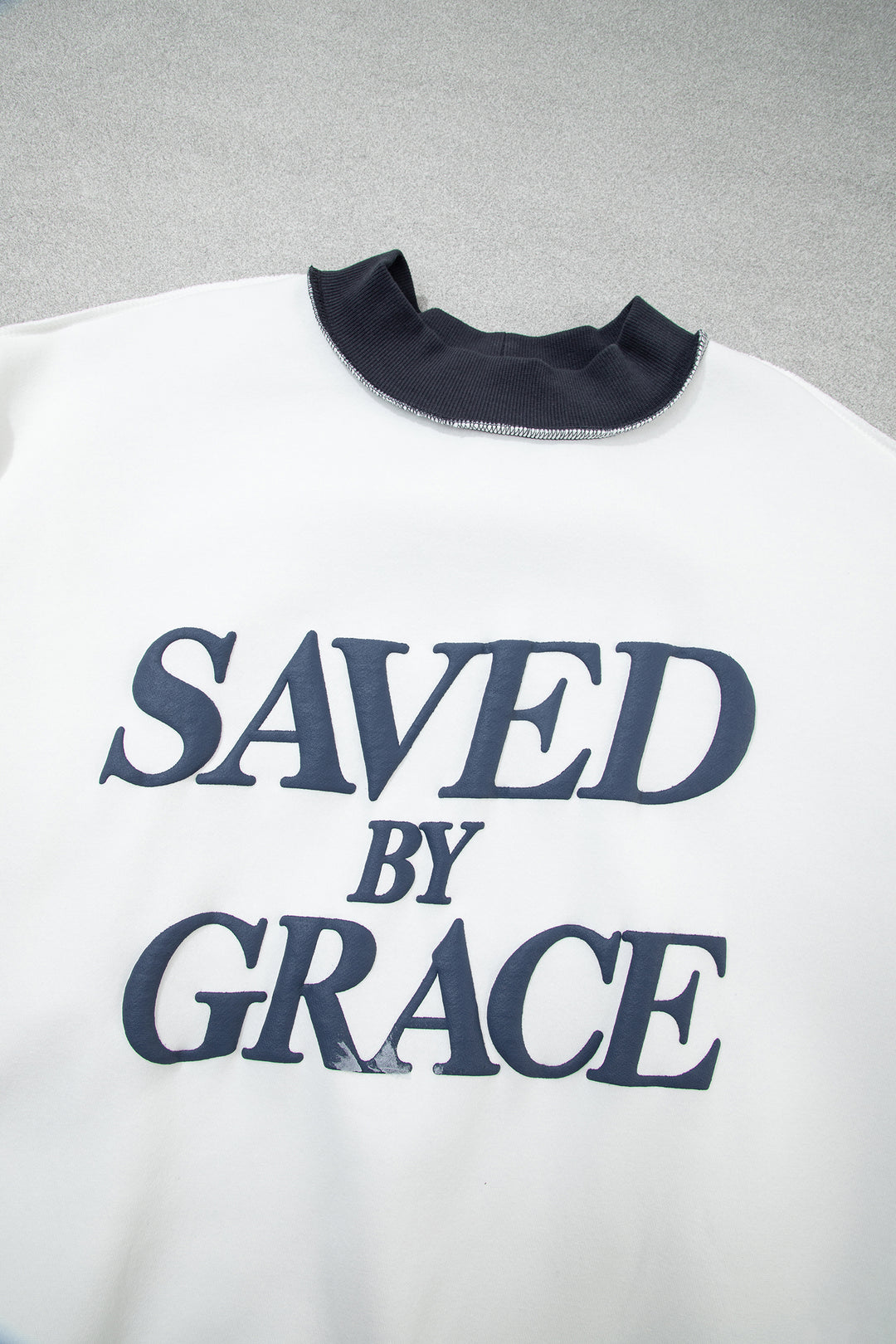 Beige SAVED BY GRACE Letter Print Color Block Mock Neck Plus Size Sweatshirt