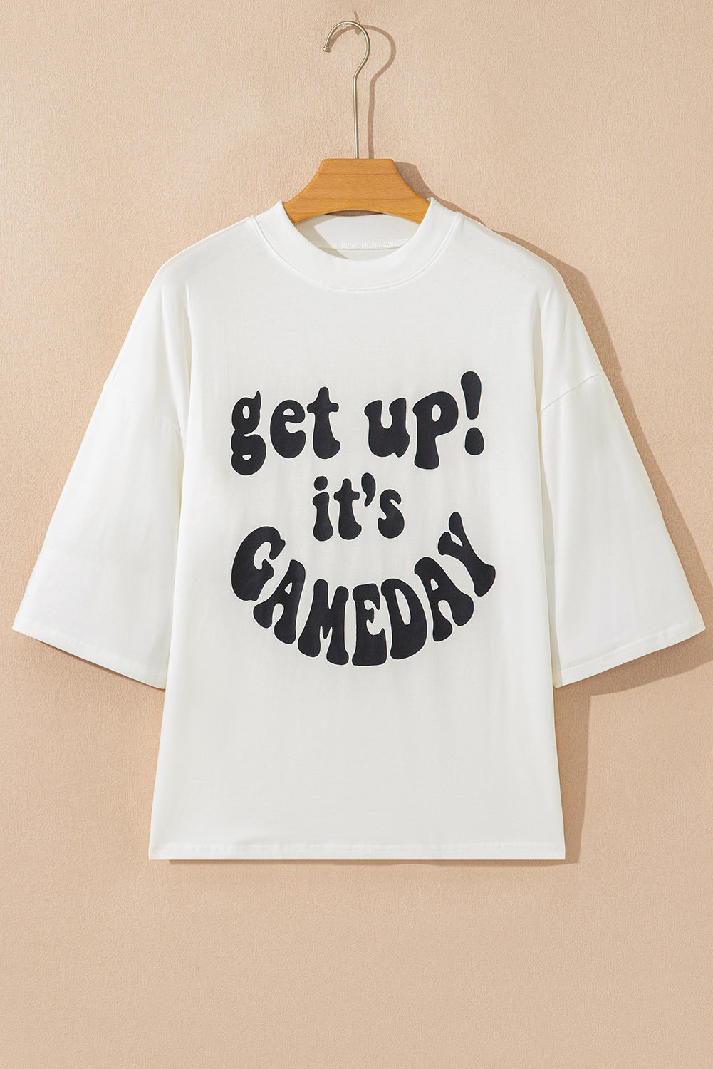 Beige GAME DAY Slogan Printed Half Sleeve Oversize T Shirt