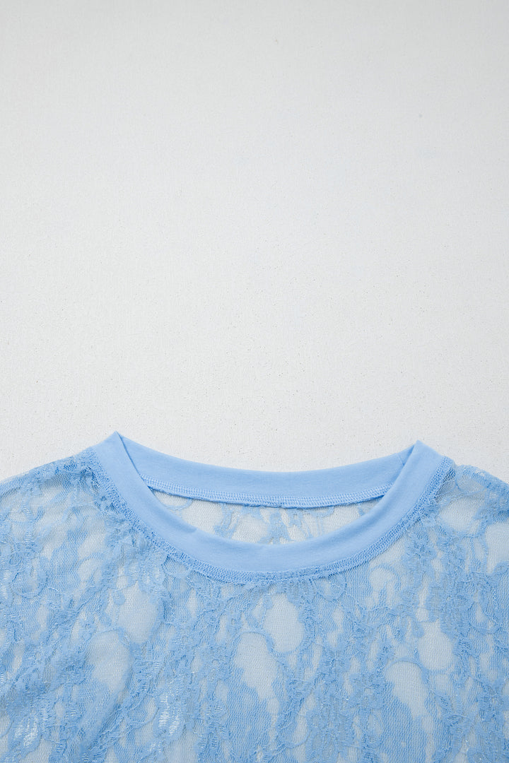 Yellow Cream Sheer Floral Lace Boxy Tee