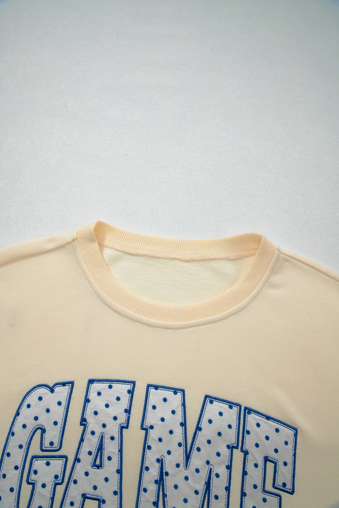 Beige Game Day Crewneck Long Sleeve Pullover Athleisure Short Sets
