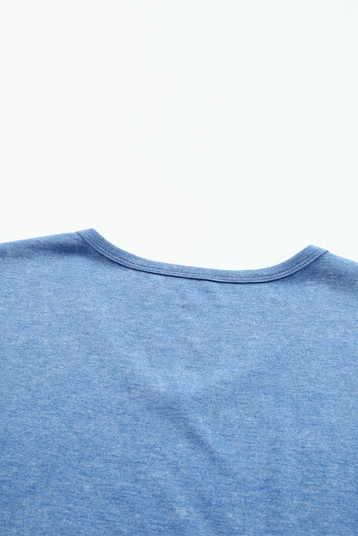 Sky Blue Mineral Washed V Neck Short Sleeve T Shirt