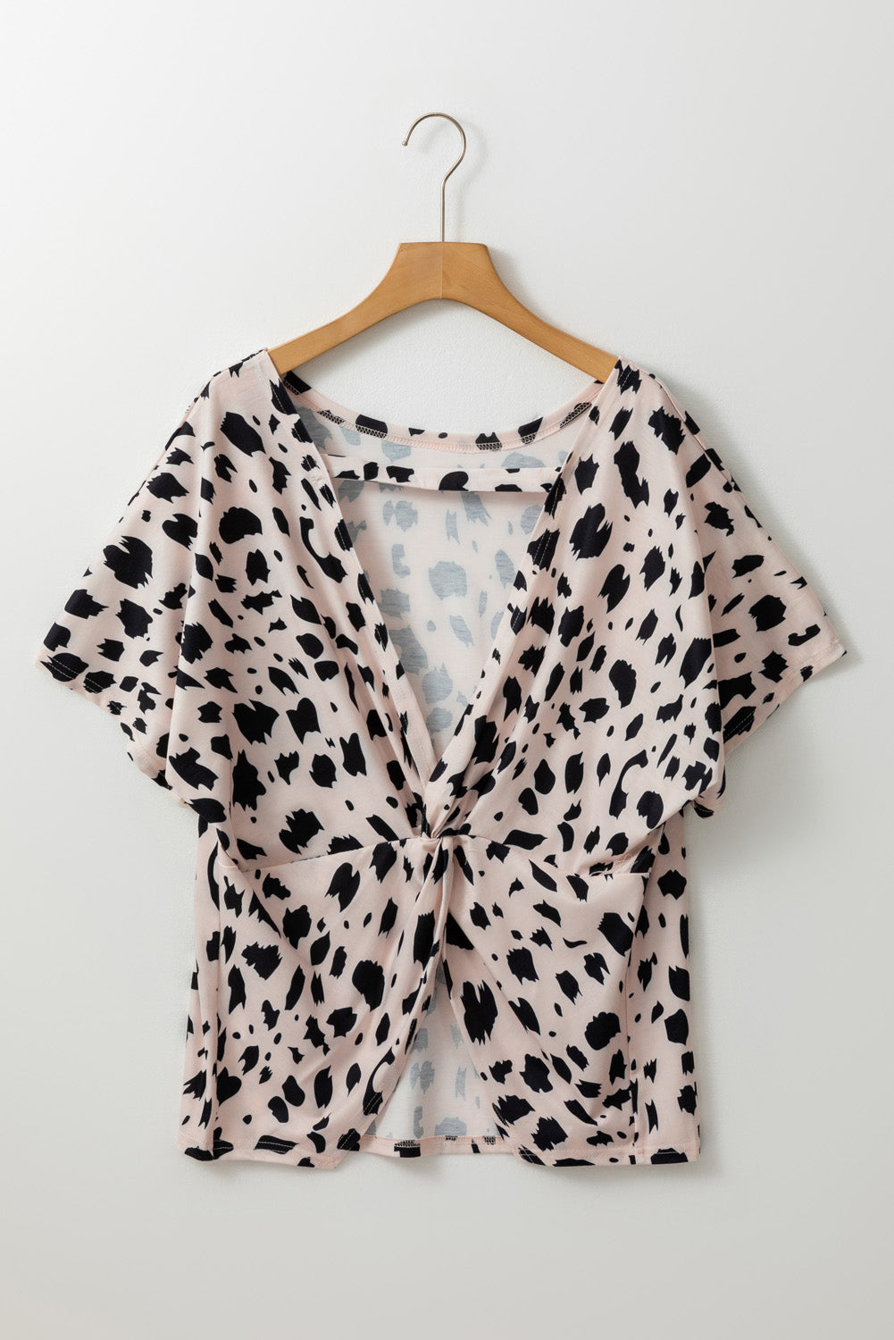 Khaki Leopard Print Twist Open Back Plus Size Top