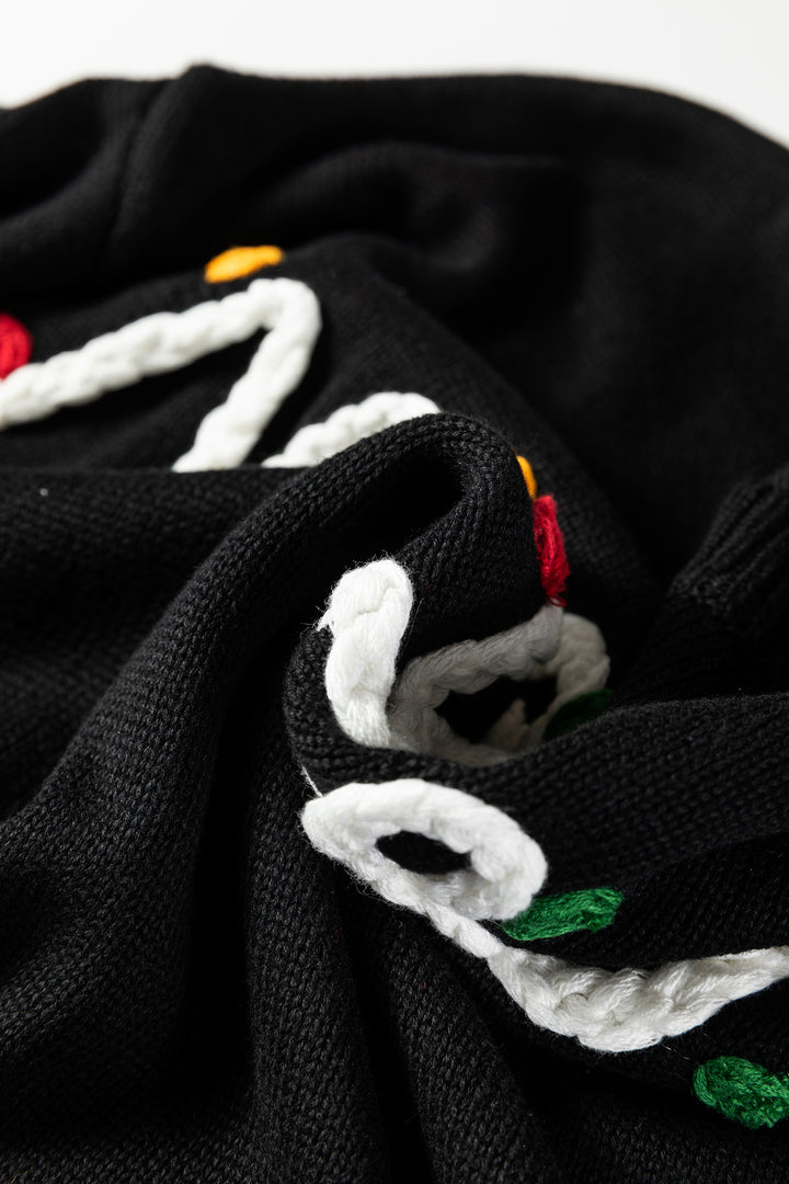 Black Merry Colorful Dot Detail Christmas Drop Shoulder Sweater