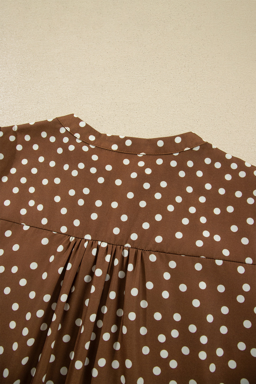 Brown V Neck Polka Dot Long Sleeve Shift Plus Size Dress