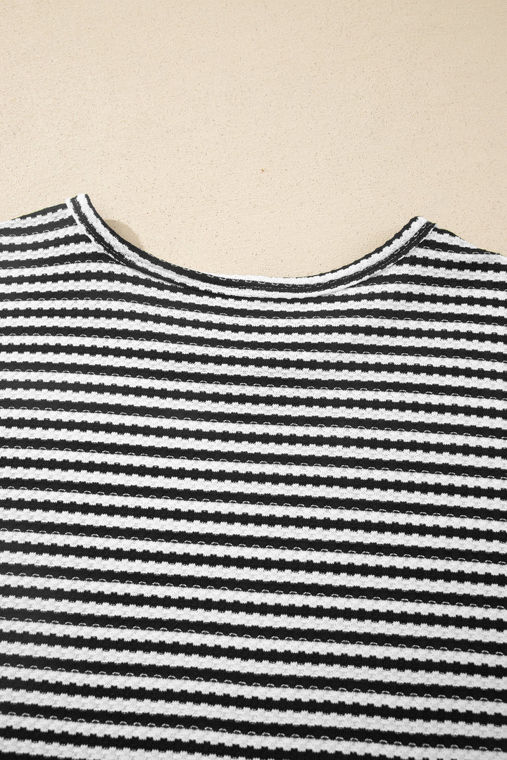 Brown Stripe Breathable Textured Knit Short 2pcs Set
