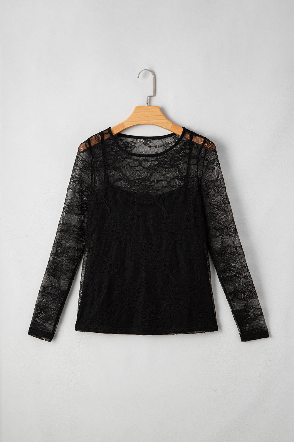 Amira Lace Crochet Mesh Slim Fit Long Sleeve Top