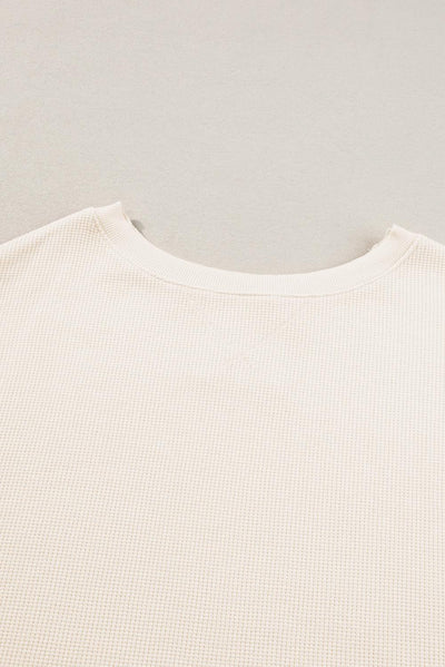 White Waffle Knit Bishop Sleeve Split Oversized Sweatshirt