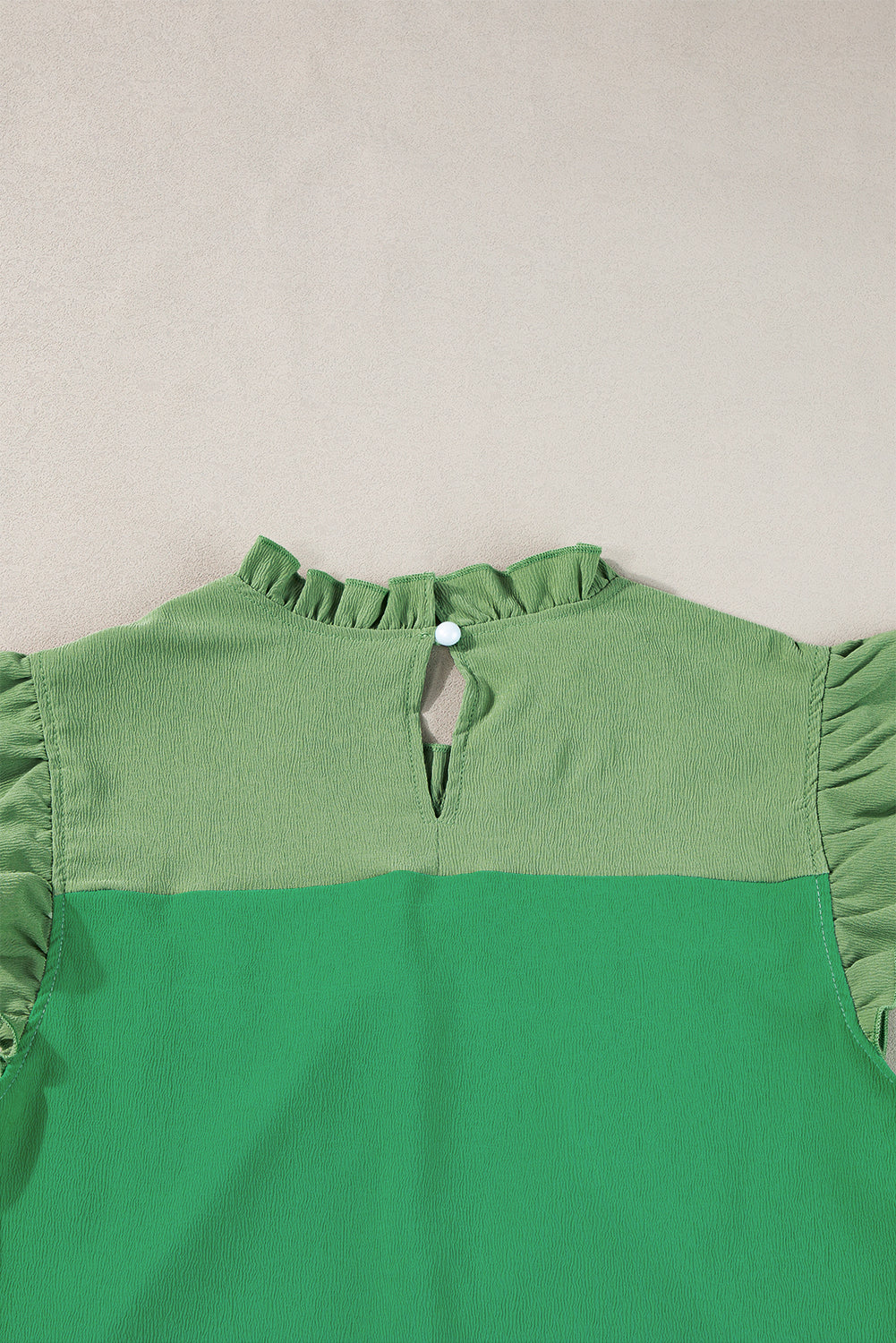 Bright Green Two Tone Ruffled Flutter Sleeve Blouse