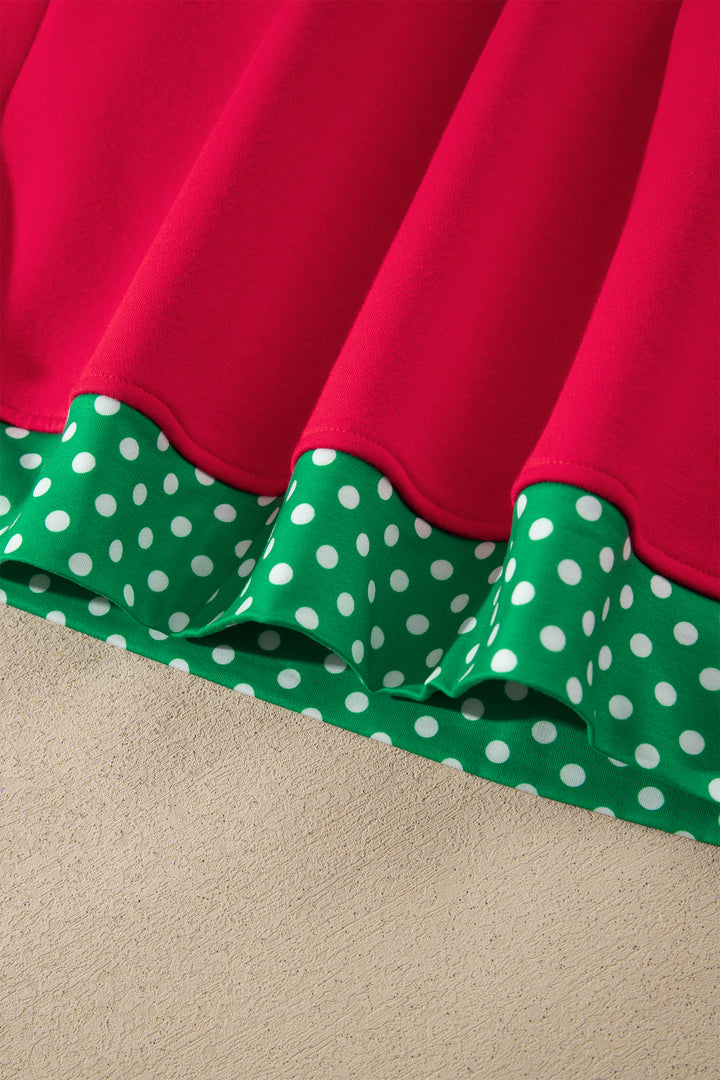 Red Colorblock Polka Dot Contrast Trim Oversized Sweatshirt