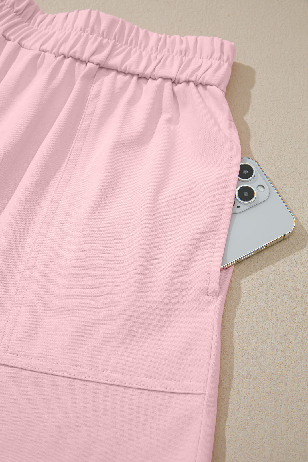 Mist Blue Stitched Detail Loose Tank Top 2pcs Short Set