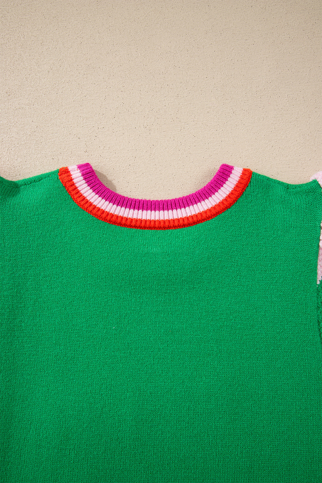 Bright Green Shiny Lucky Striped Flutter Sleeve Round Neck Sweater