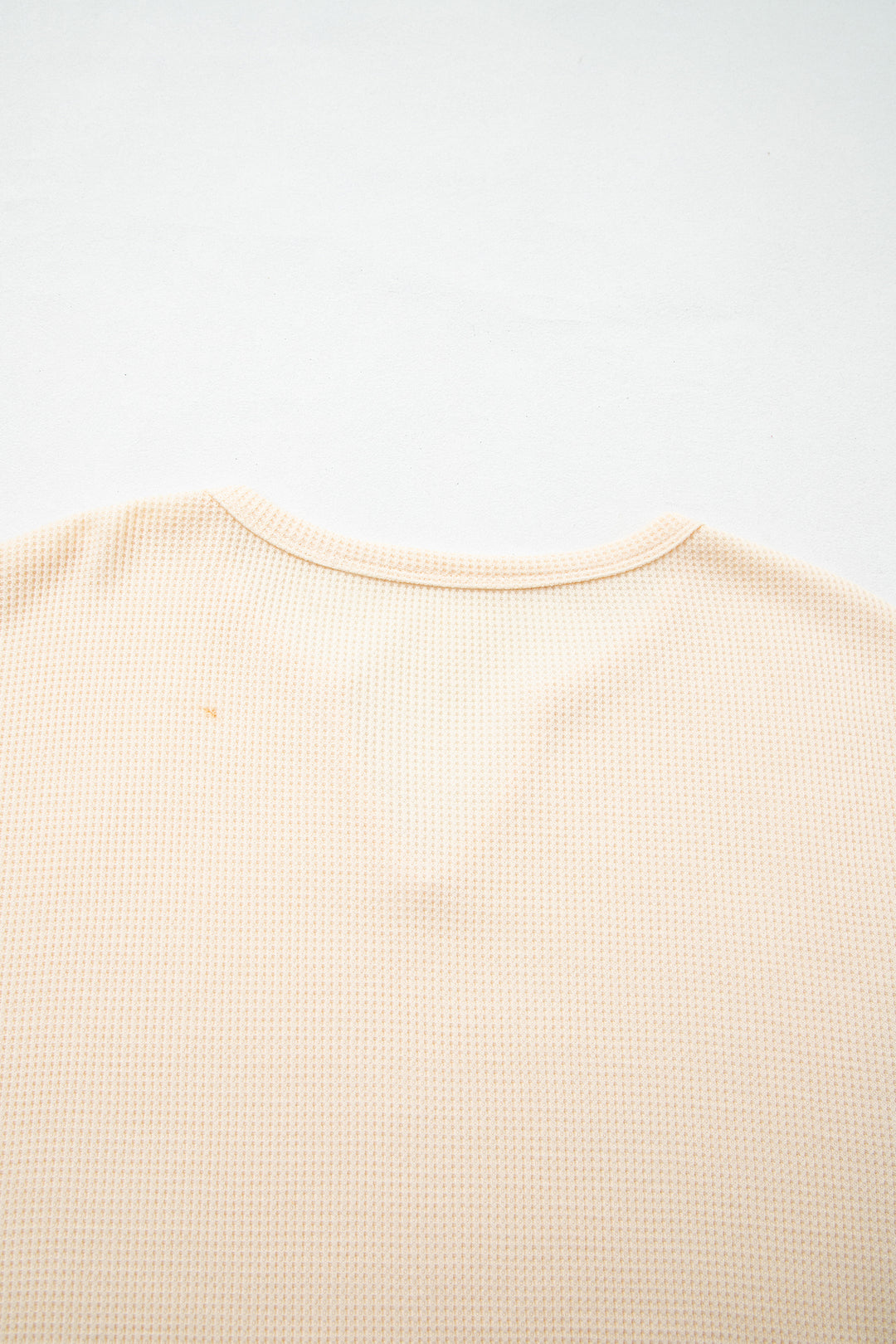 Beige Waffle Textured V Neck Plaid Colorblock Drop Shoulder Long Sleeve Top