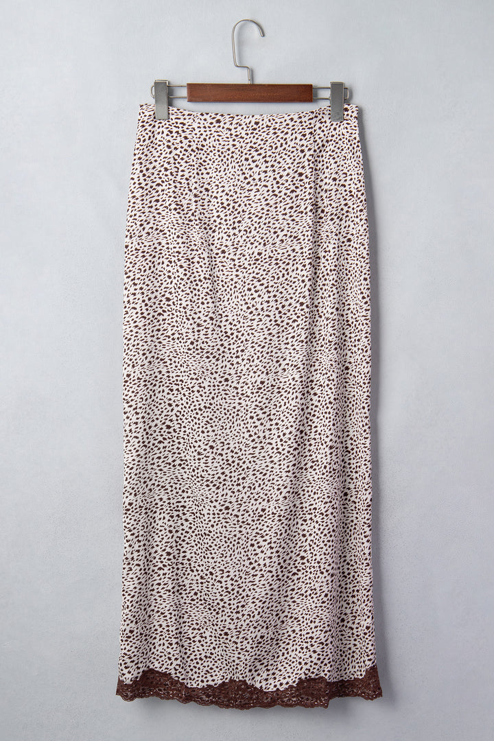 Brown Cheetah Print Trim Split Long Western Skirt