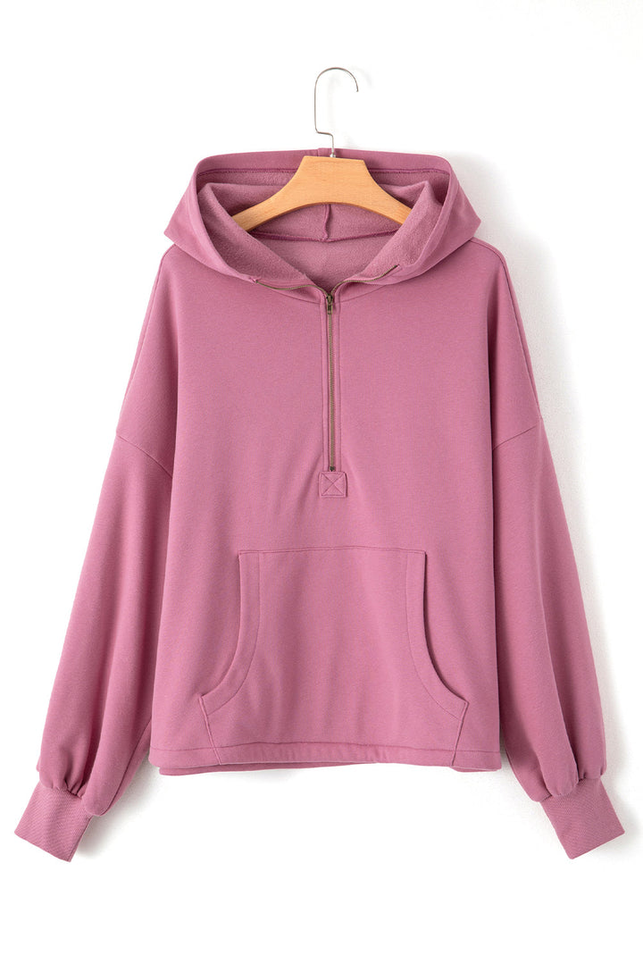 Kate Fleece Lined Half Zipper Kangaroo Pockets Loose Hoodie