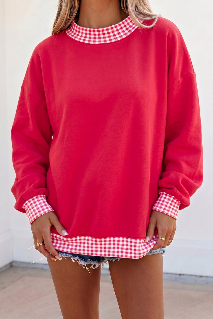 Red Colorblock Polka Dot Contrast Trim Oversized Sweatshirt