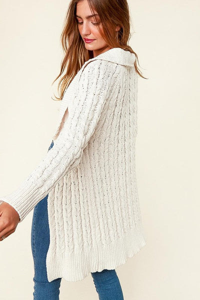 Cream Cable Knit Shawl Collar Open Cardigan - Sybaritic Bags & Clothing