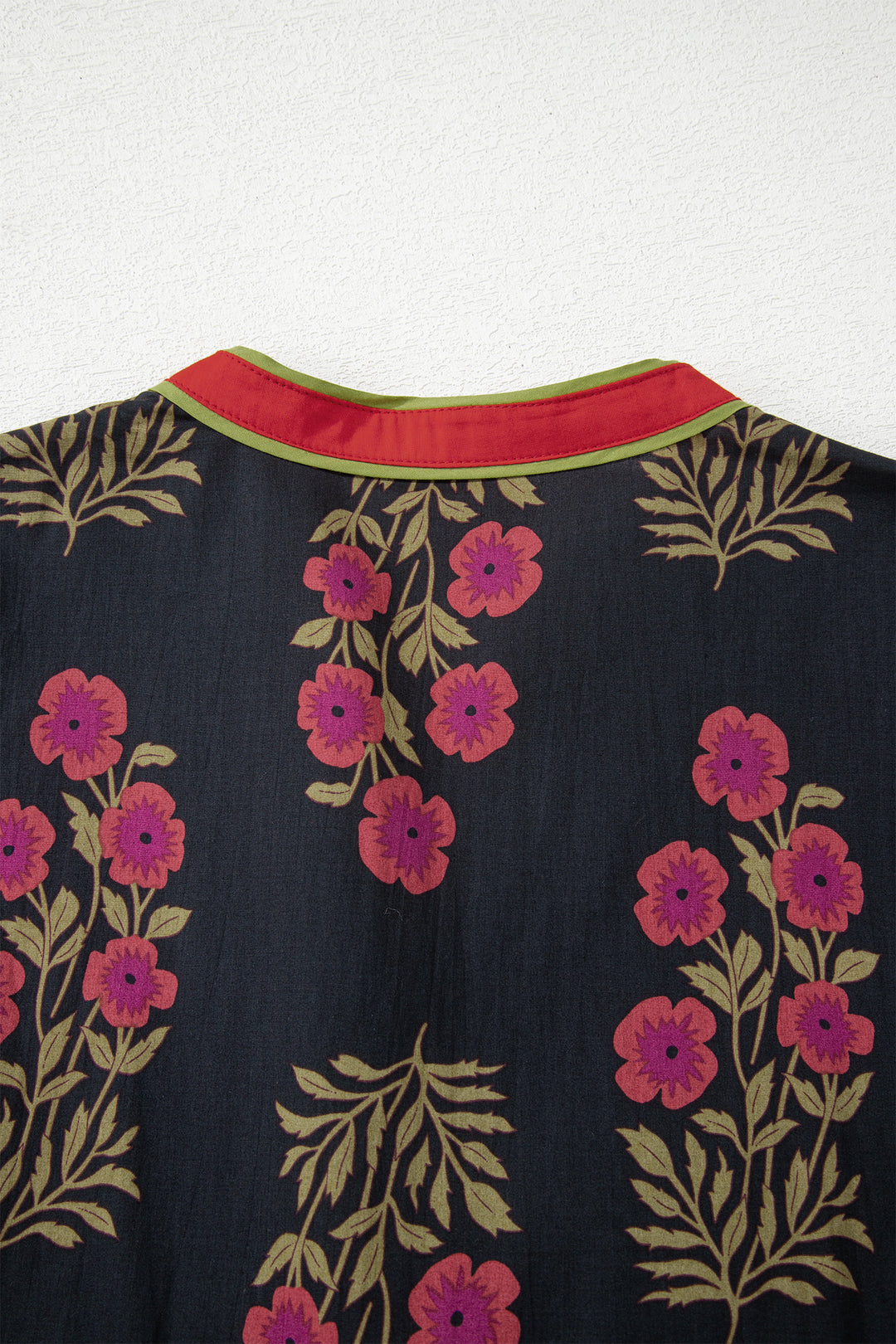 Black Retro Floral Print Button Down Belted Short Puff Sleeve Mini Dress