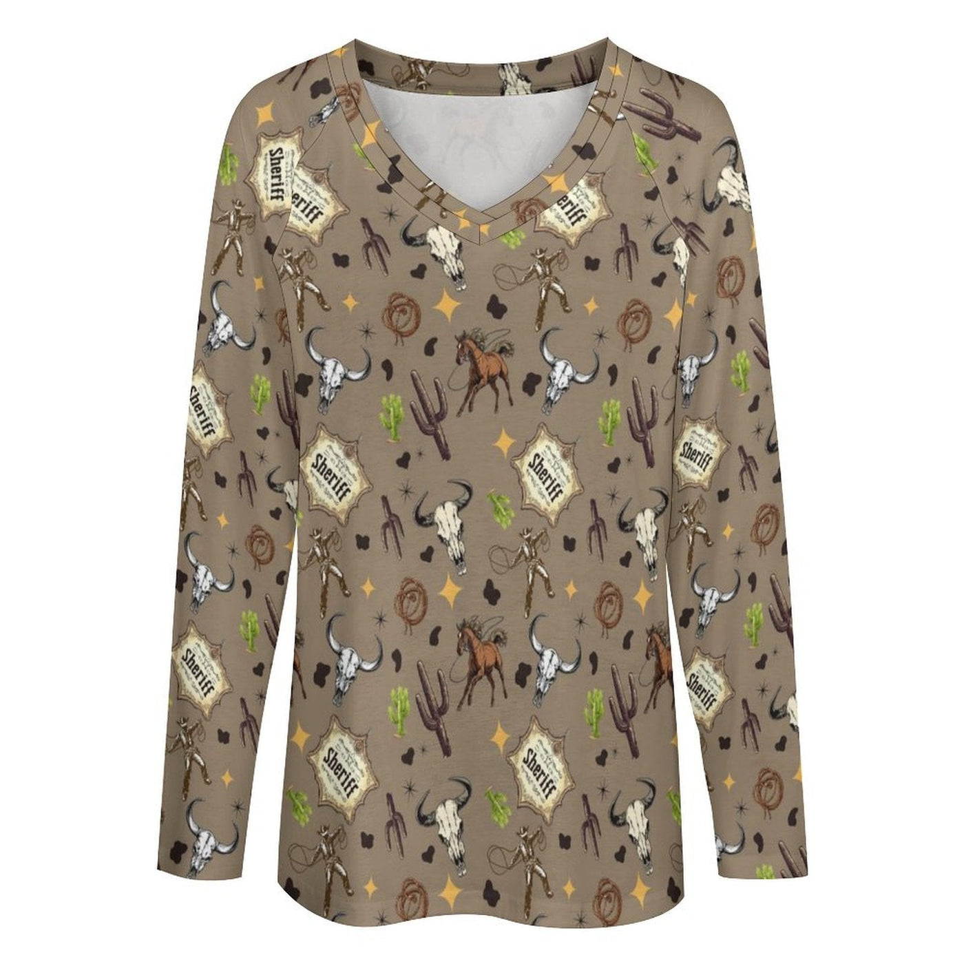 Baha Ranch Western Print Long Sleeve Top