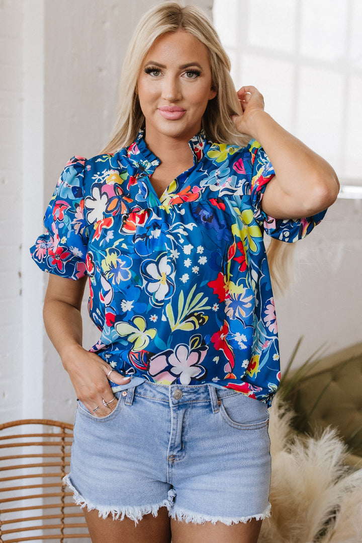 Ainara Flower Puff Short Sleeve Loose Blouse