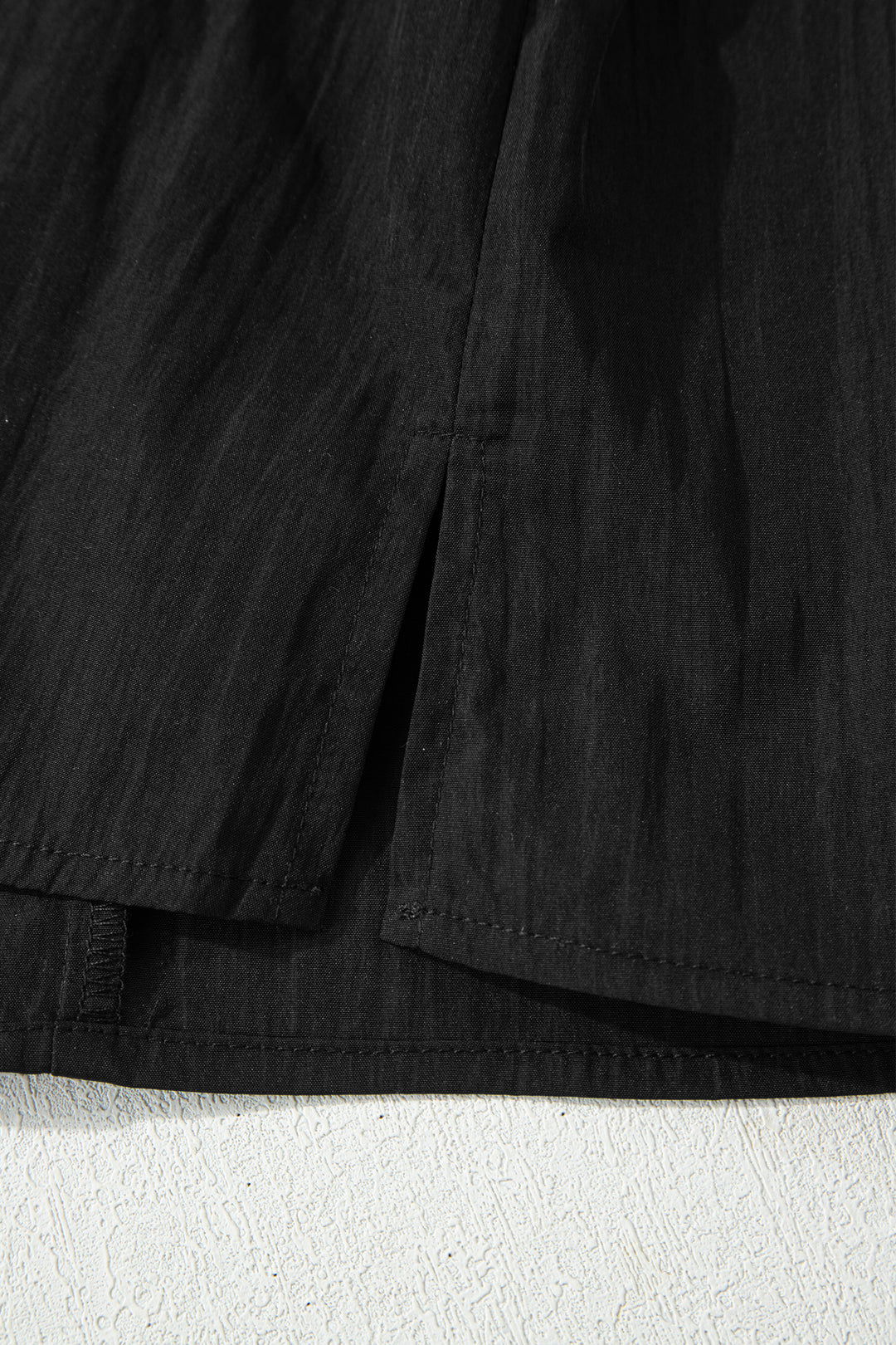 Black Contrast Trim Dual Ruffle Short Sleeve Textured Blouse