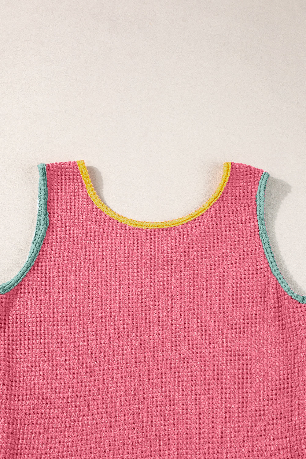 Strawberry Pink Color Block Patched Pocket Breathable Knit Tank Top