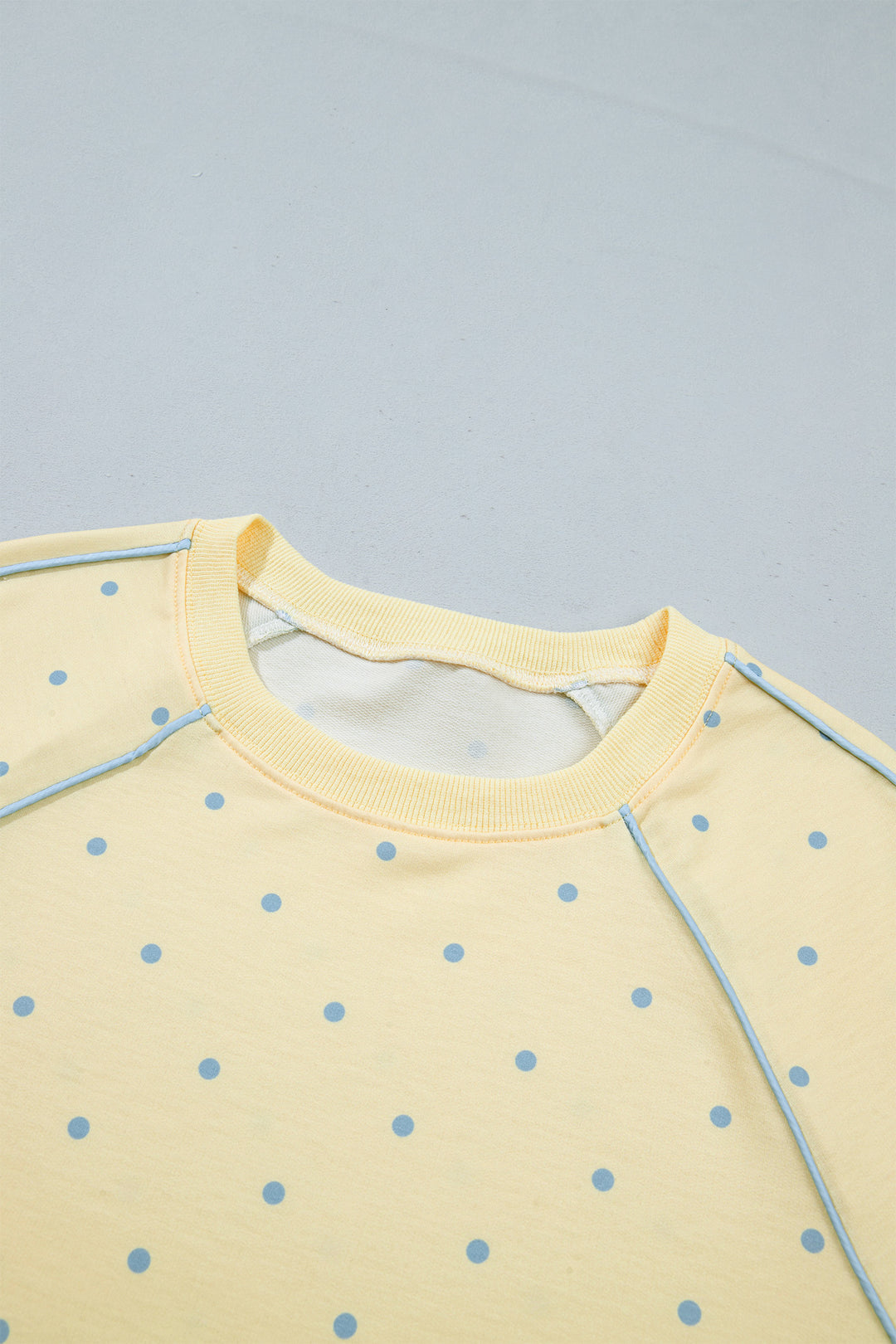 Yellow Polka Dot Print Piping Trim 3/4 Sleeve Relaxed Top