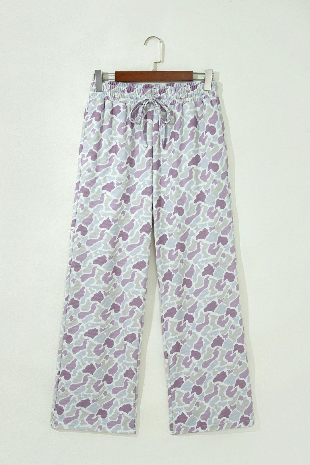 Green Camo Print Drawstring Waist Loose Fit Full Length Pants