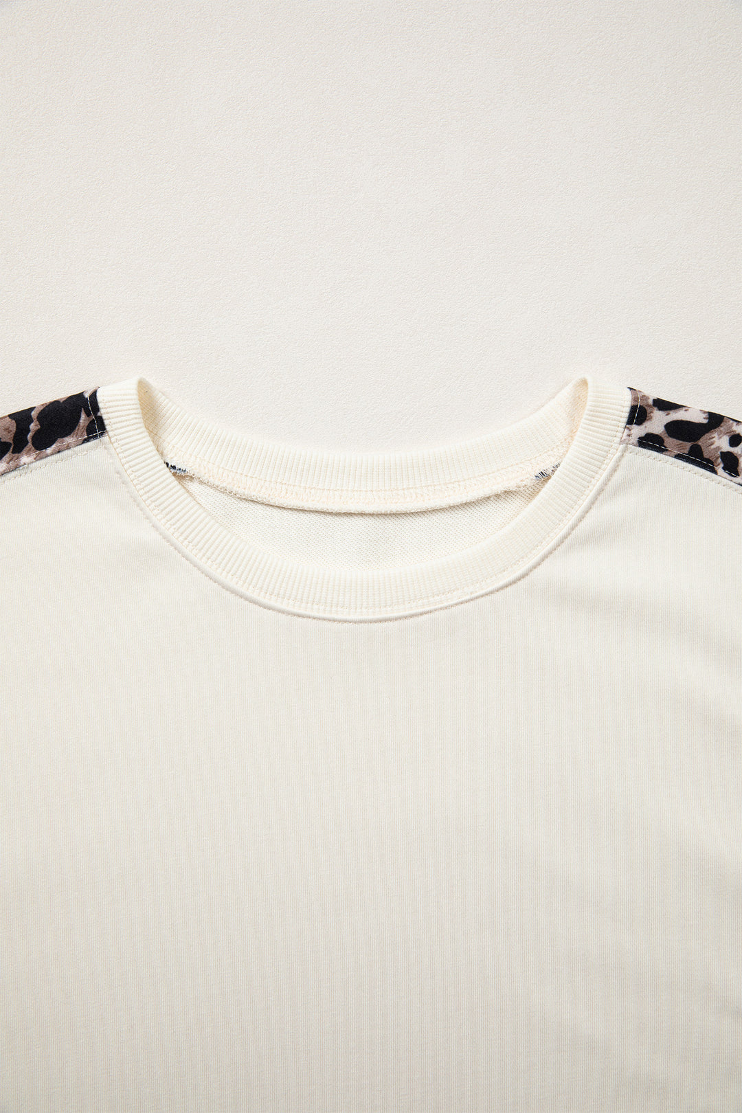 Beige Leopard Block Patchwork Uneven Hem Short Sleeve Top