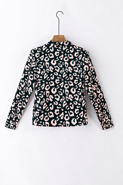 Black Leopard Print Button Up Long Sleeve Shirt