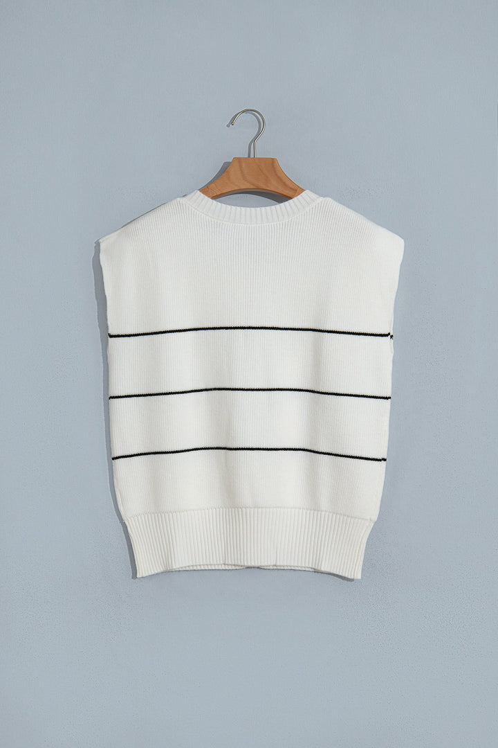 White Stripe Short Sleeve Button Front Shift Cardigan