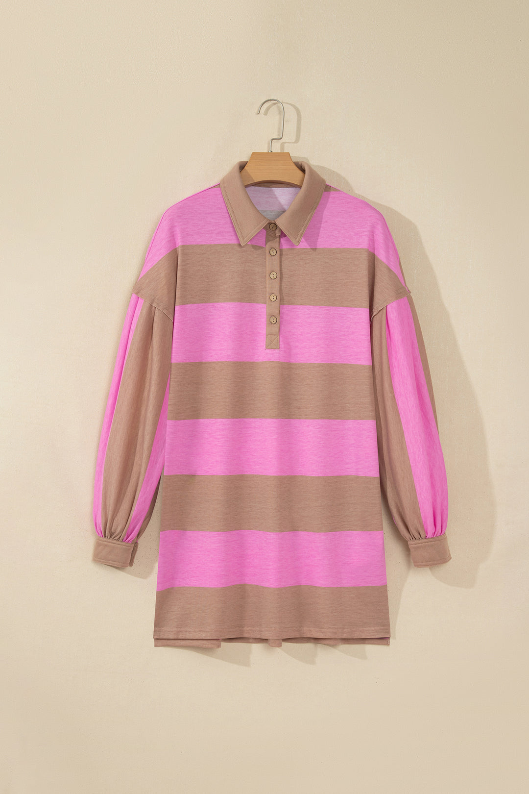 Rose Stripe Striped Button Long Sleeve Short Shift Dress