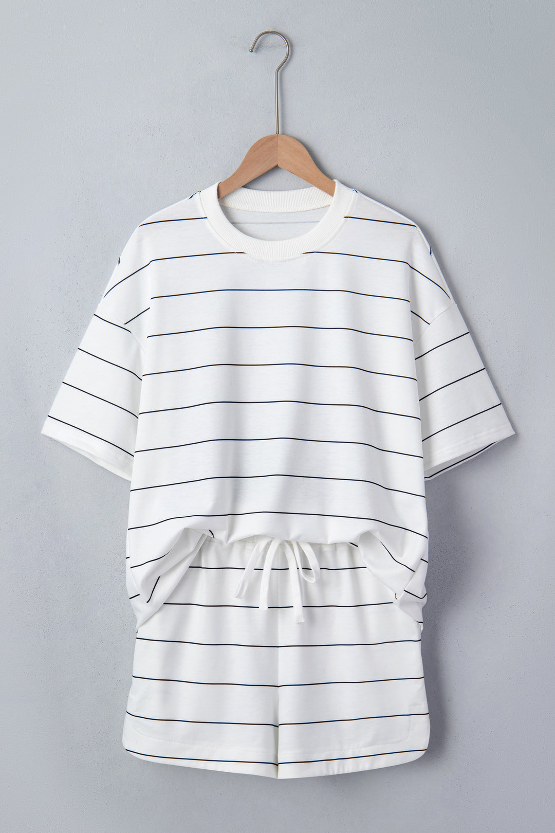 Black Stripe Half Sleeve Tee Drawstring Shorts 2pcs Set