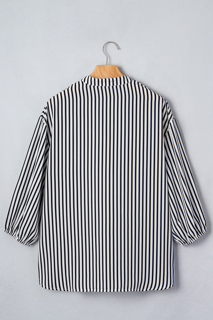 Black Striped Half Sleeve Button-Up Shirt