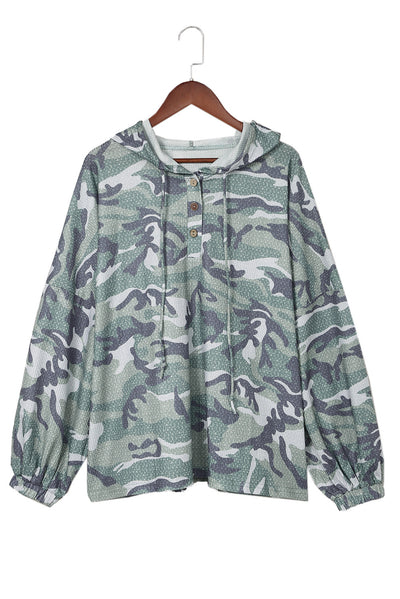 Green Long Sleeve Camo Print Oversize Hoodie