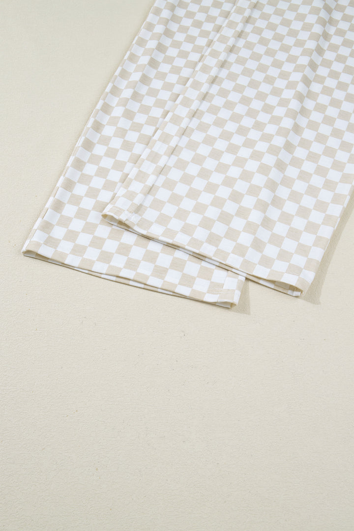 Khaki Checkered Print Half Sleeve Tee 2pcs Lounge Pant Set