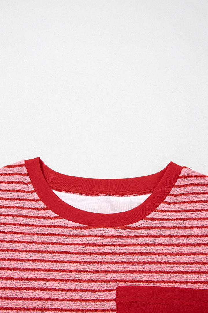Sky Blue Stripe Crew Neck Tee Drawstring Waist Cropped Pants Set