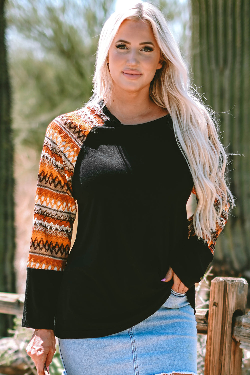 Aurora Raglan Patchwork Long Sleeve Top