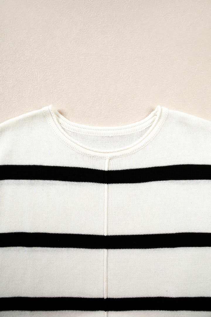 Rose Stripe Knit Western Short Sleeve Sweater