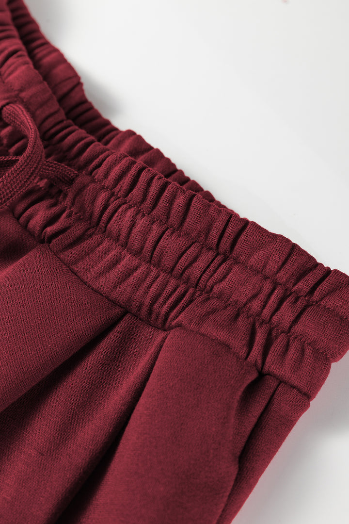 Burgundy Varsity Striped 3/4 Sleeve Pullover Drawstring Sweatpants Set