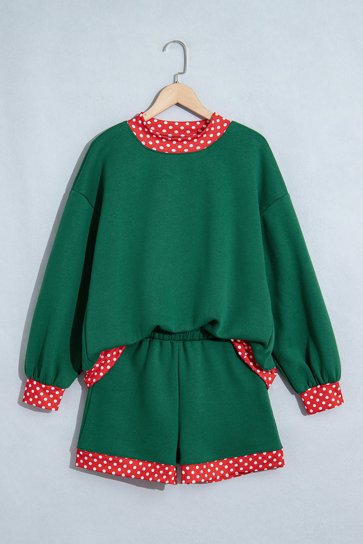 Carrot Gingham Trim Baggy Pullover 2pcs Short Set
