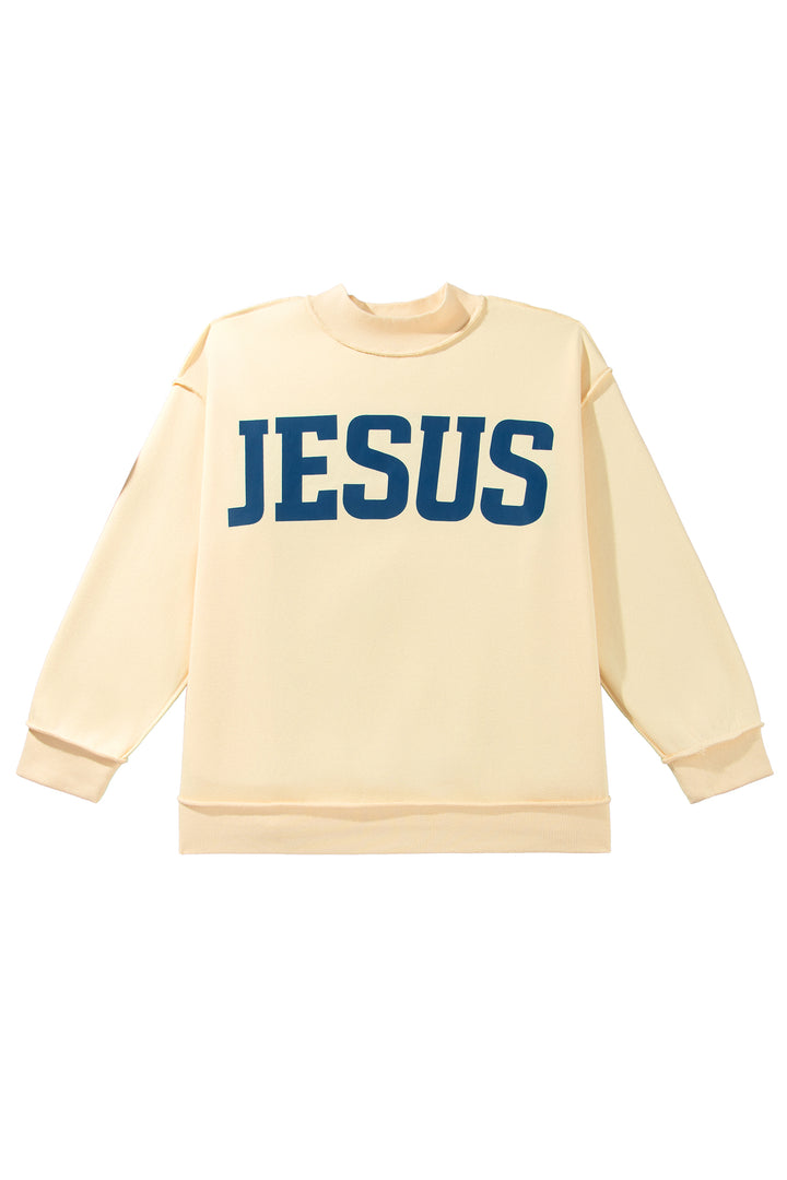 Yellow Jesus Slogan Stand Neck Long Sleeve Oversized Tunic Plus Size Sweatshirt
