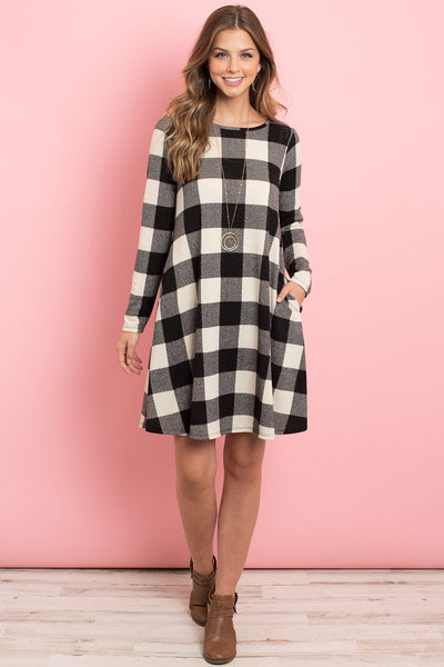 Long Sleeves Plaid Midi