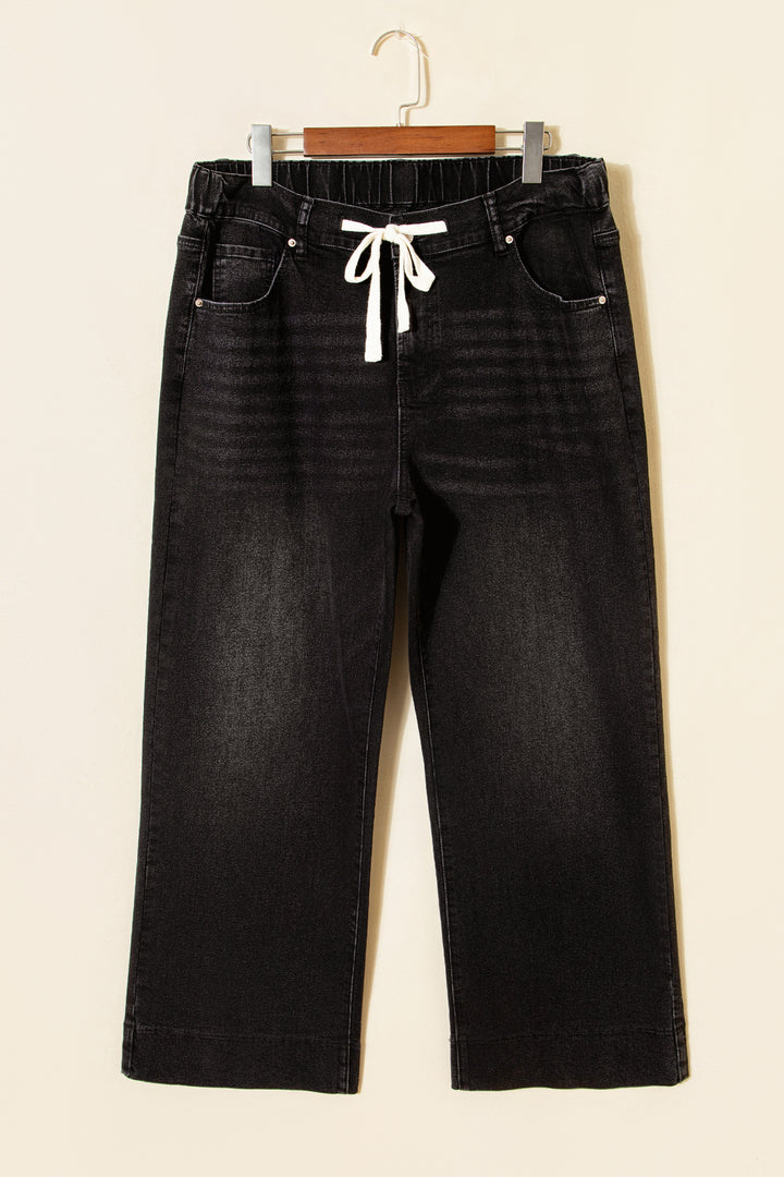 Black Acid Wash Contrast Lace-up Plus Size Jeans