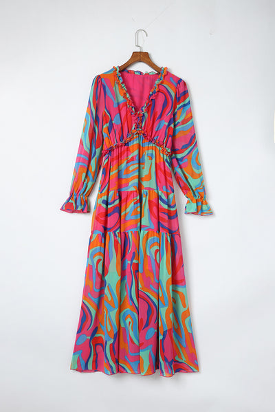 Multicolor Wild Lotus Ruffle Tiered Maxi Dress