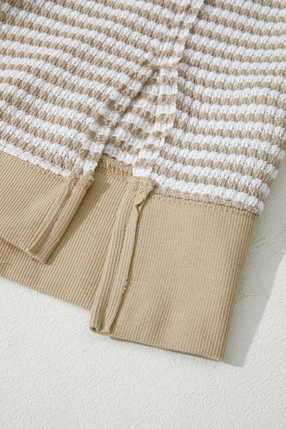 Brown Stripe Plus Size Breathable Knit Ribbed Trim Long Sleeve Top